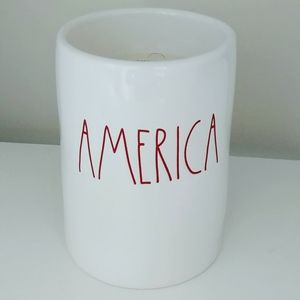 Rae Dunn USA theme AMERICA red letters Candle